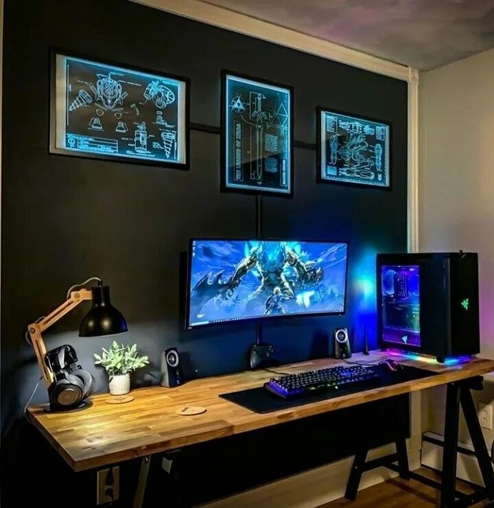 Пк для дизайнера интерьера Setup gamer masculino mesa rústica simples Video game rooms, Home office setup, 