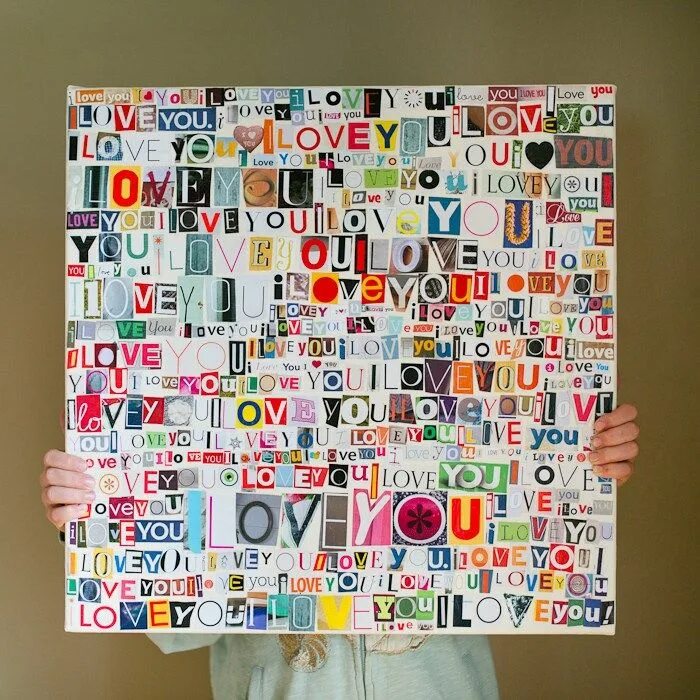 Плакаты самодельные I Love You Collage on Canvas Magazine collage, Mod podge canvas, Art projects