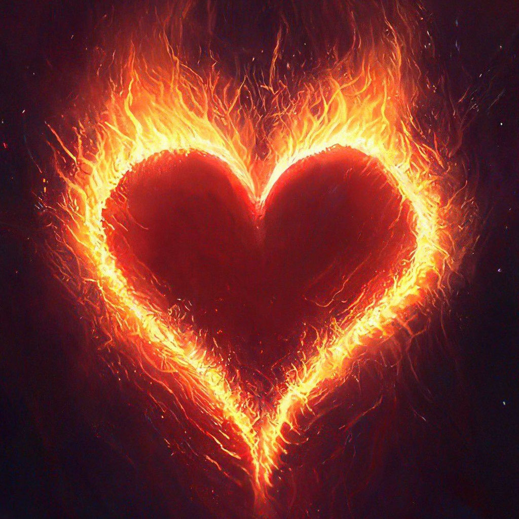 Пламенное сердце фото "Heart, fire background, aesthetically." - image created in Shedevrum