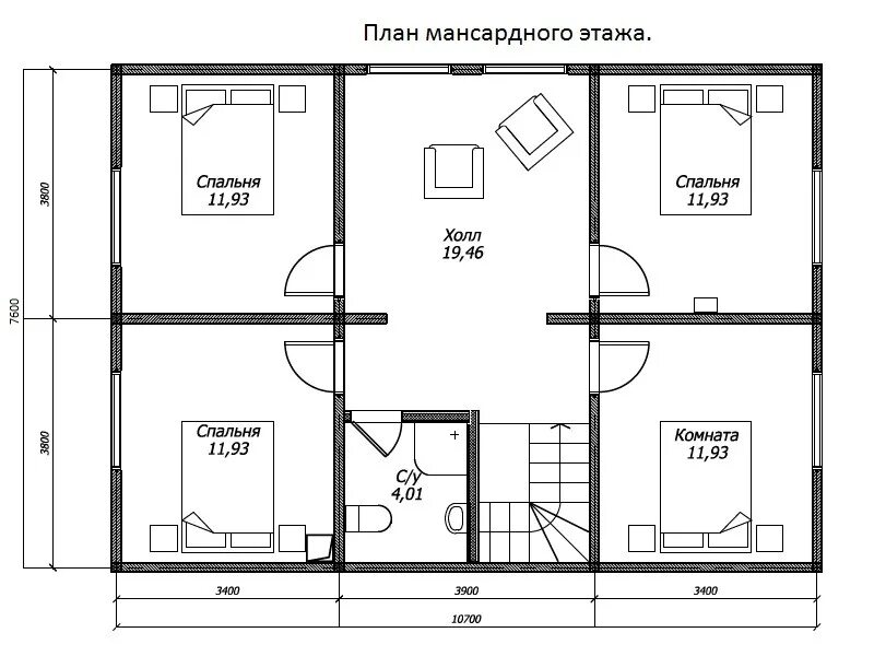 План чертеж дома 10 10 Дом из клееного бруса 10*12 (Проект КБ-115)