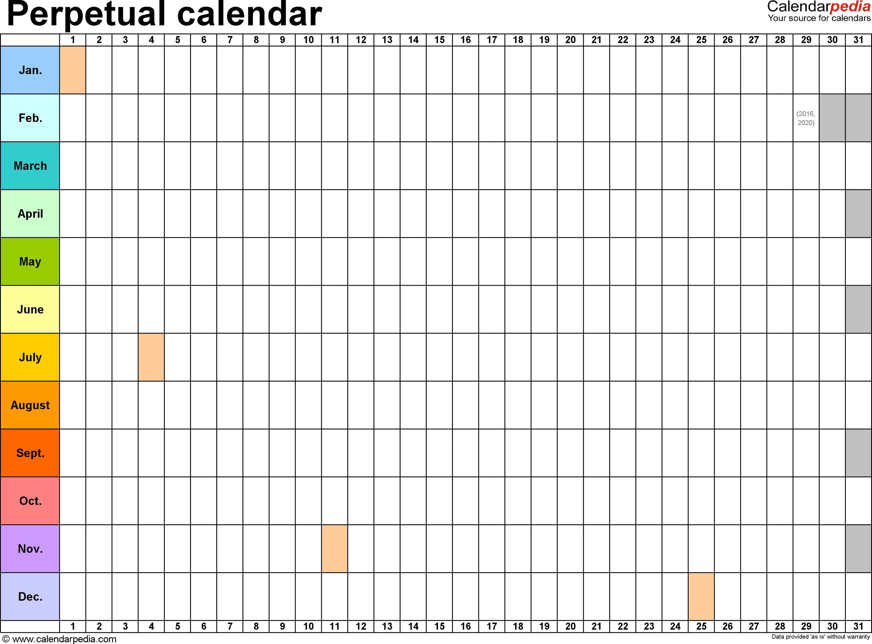 План календарь на год Perpetual calendars - 7 free printable PDF templates Printable blank calendar, B