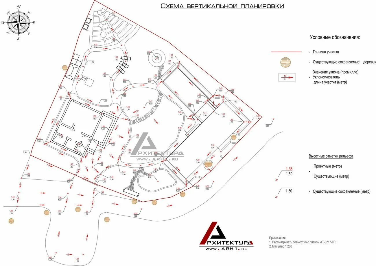 План вертикальной планировки участка Проект Ландшафтного Дизайна - АРХ1 Архитектура Дизайн, План, Планы местности