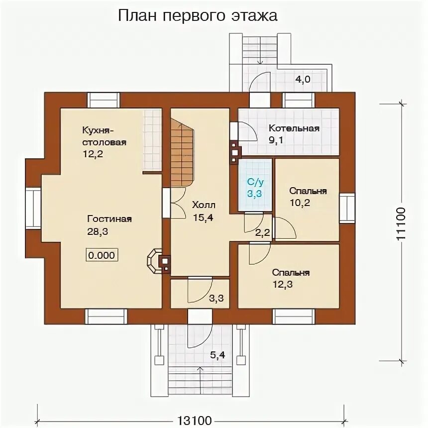 Планировка первого этажа двухэтажного дома с лестницей Дом двухэтажный 217 кв.м., проект l-215-1k