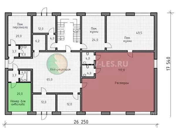 Планировка помещения 1 этажа Гостиница на 30 номеров Mercury - Деревянные дома, дома из блока, срубы по лучши