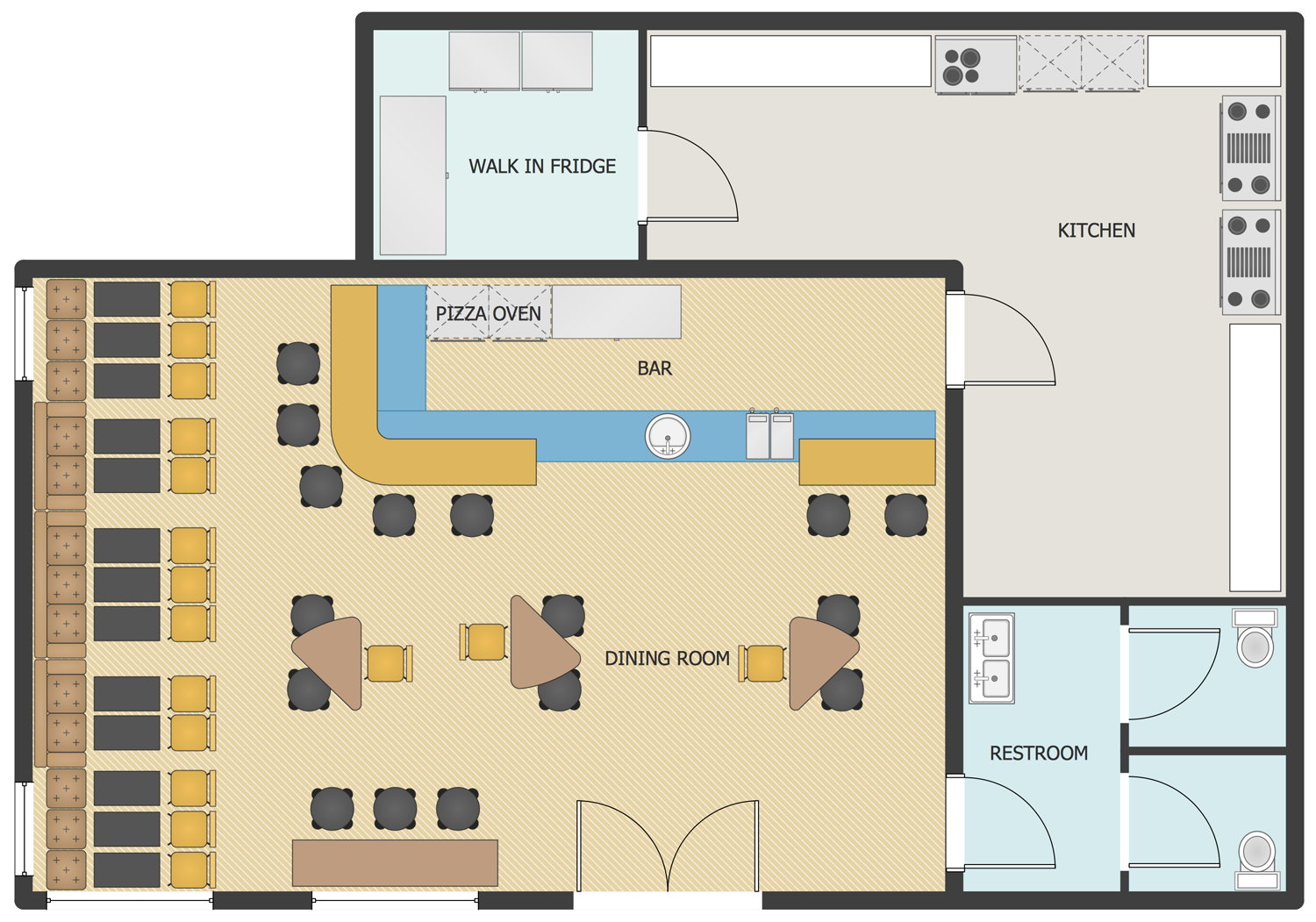 Планировка помещения 1 этажа This sample shows a #floor 3plan #layout of premises in a #pizzeria, as well as 