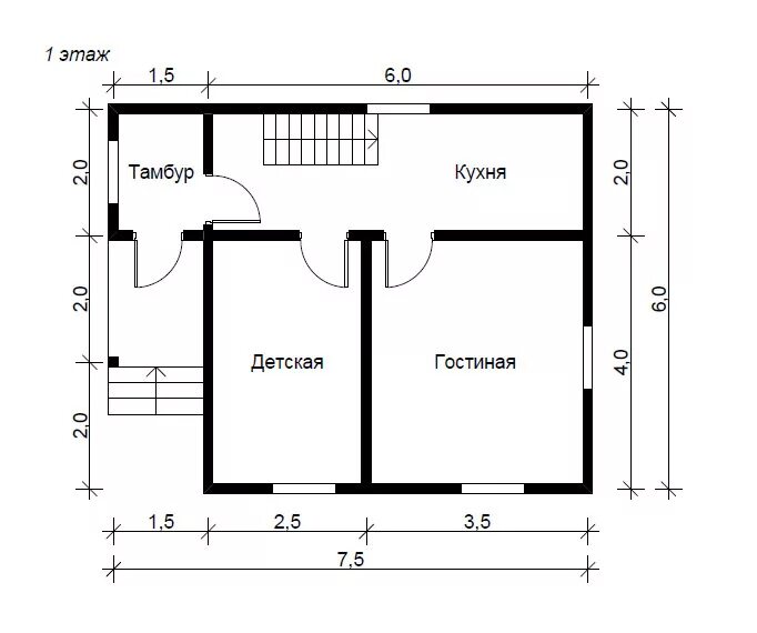 Планировка пристройки к дому Проект дома 6х7,5 из бруса - № 11
