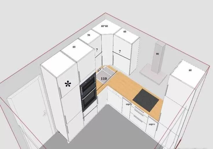 Планировка пространства кухни Дизайн угловой белой кухни 9 кв.м (10 фото) Дизайн, Интерьер кухни, Макеты кухни