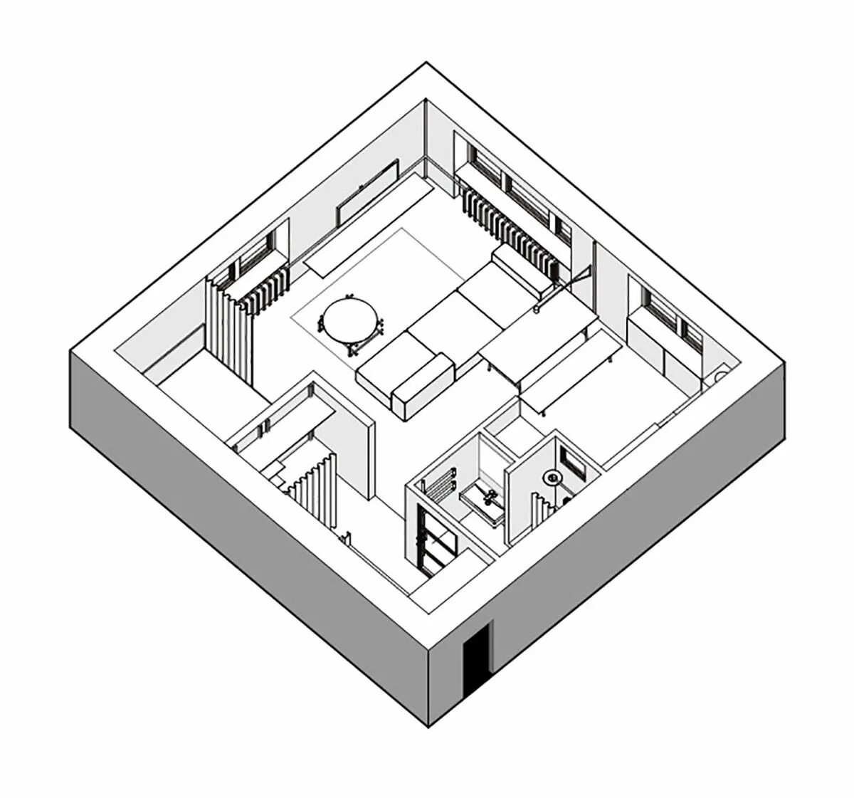 Планировка пространства квартиры Six Calm, Cool & Collected Small Studios Studio interior, Small studio, Small st