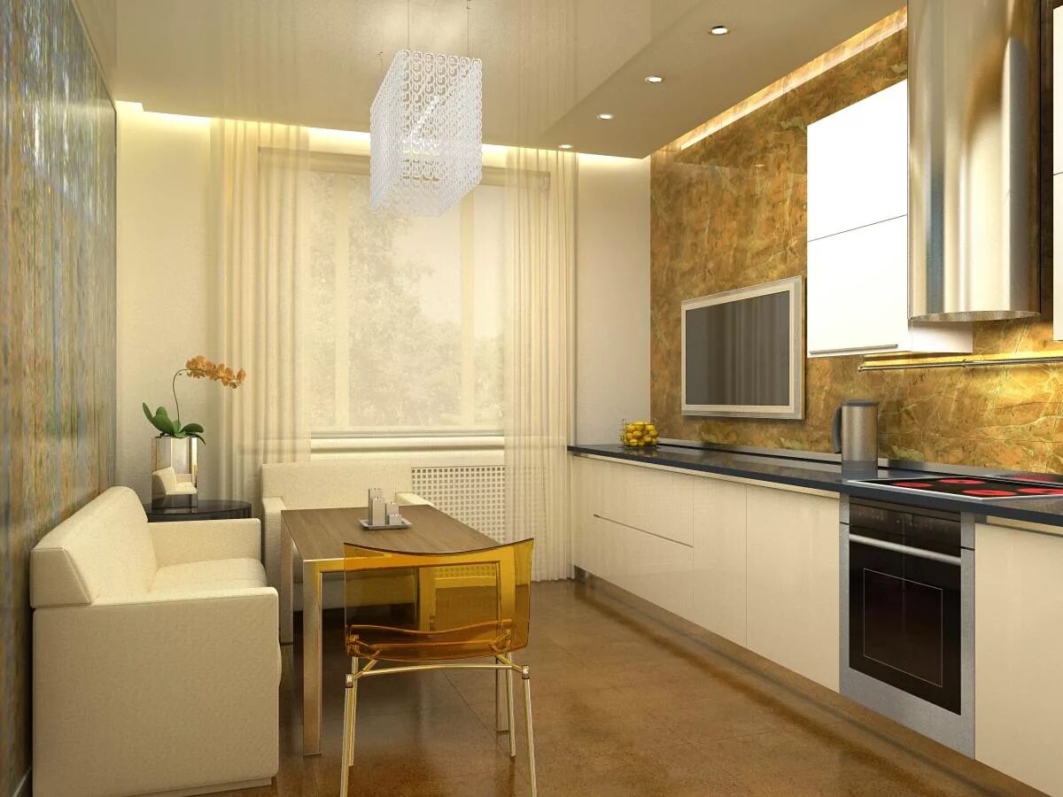 Планировка прямоугольной кухни 12 Кухня 14 квадратных метров - дизайн, фото, проект