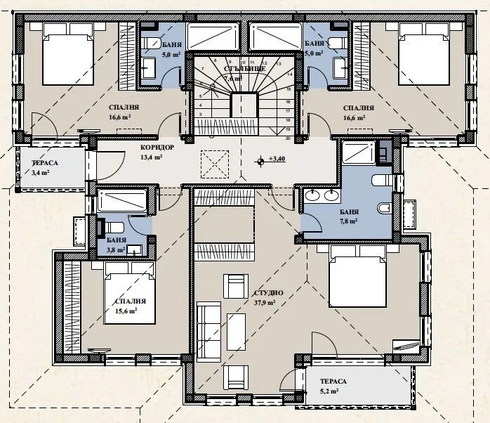 Планировка с 6 спальнями Family house with six bedrooms, Venid Eco Village, Dinevi, ID 12.1