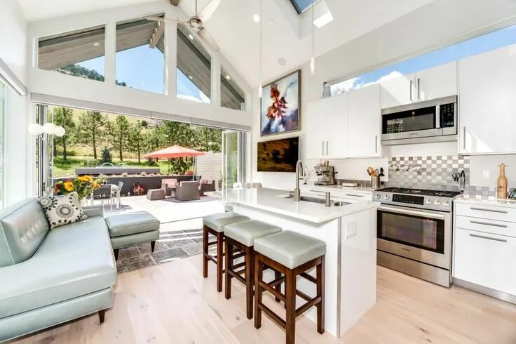 Планировка с кухней в центре дома Rooms Viewer in 2024 Stylish small kitchen, Small kitchen layouts, Contemporary 