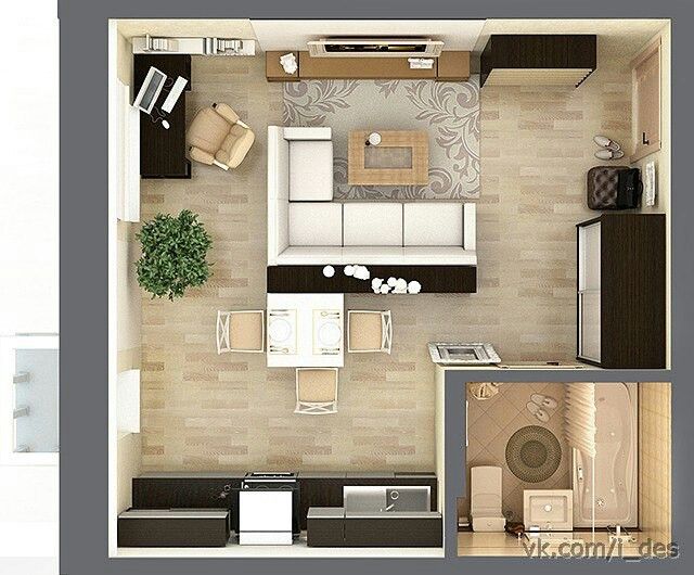 Планировка с отдельной кухней Pin on PLANOS, ESQUEMAS, RENDERS, 3D... Small apartment design, Small apartment 