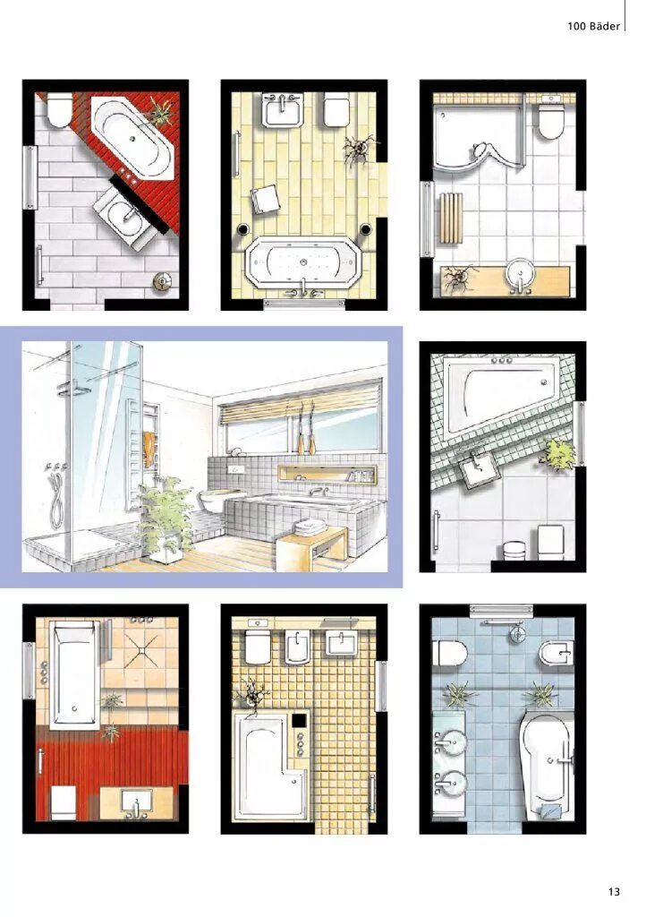 Планировка санузла в частном доме фото SHK-BR_A5_100Baeder_SHK-20130626_web Small bathroom layout, Architecture bathroo