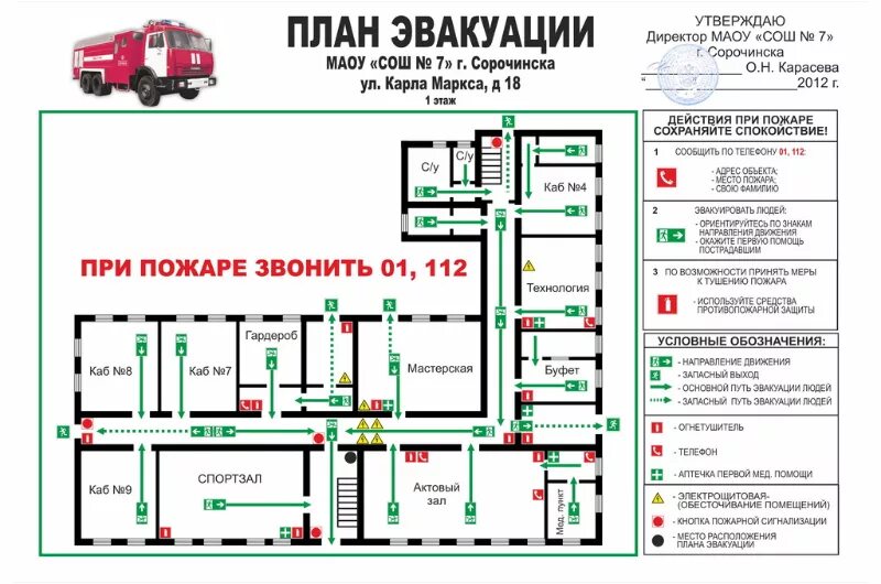 Планировка школы 47 город пермь 3 этаж МБОУ № 7 (г. Сорочинск) - план эвакуации ООО "Яркие Линии"