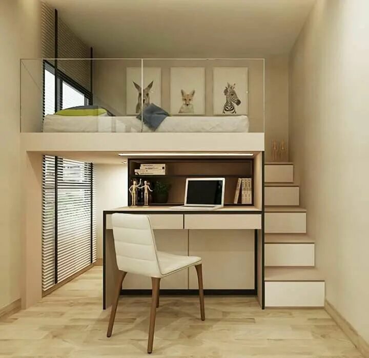 Планировка со вторым этажом Semi-loft bed Decoración de unas, Habitacion con altillo, Habitaciones pequeñas
