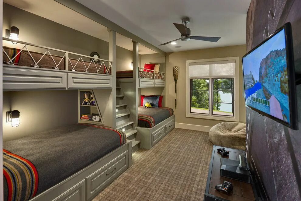 Планировка спальни для детей Gorgeous Bunk Beds With Stairs trend Atlanta Rustic Kids Decorators with built-i