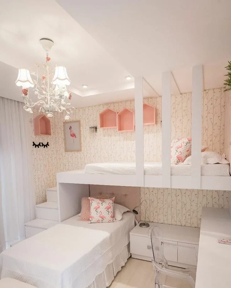 Планировка спальни для двух девочек Quarto rosa: 75 fotos que vão inspirar uma decoração delicada Girl bedroom desig