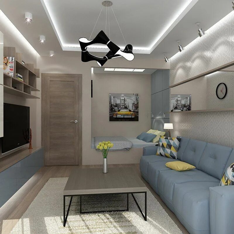 Планировка спальни гостиной 20 кв м Новости One room flat, Tiny living rooms, Flat interior design