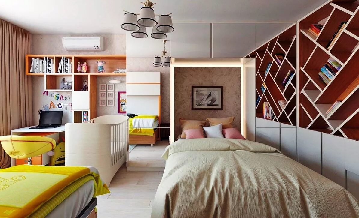 Планировка спальни и детской в одной комнате Children’s room and bedroom in one room: 15 tips for decorating - Fabalabse