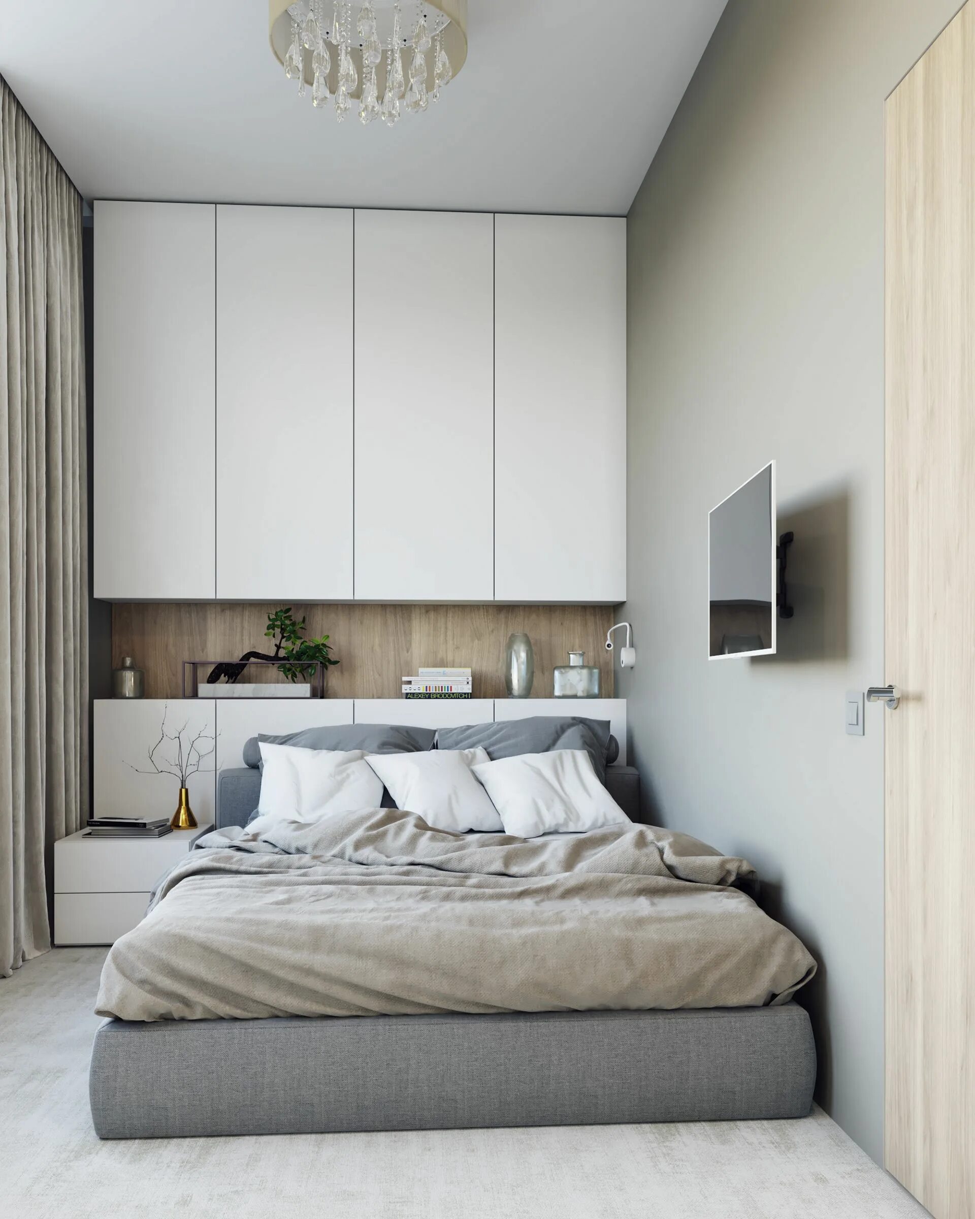 Планировка спальни небольших размеров 3D rendering modern apartment in Moscow Small apartment bedrooms, Small bedroom,