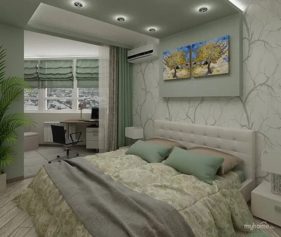 Планировка спальни с балконом Bedroom design with a balcony in the wall (63 Photos)