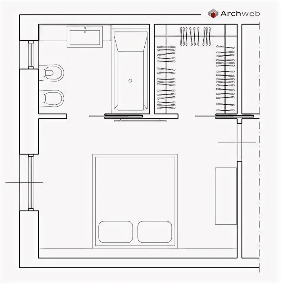 Планировка спальни с гардеробной и санузлом Camera da letto con cabina armadio e bagno Progettazione camera da letto matrimo