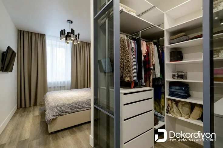 Планировка спальни с гардеробом Giyinme Odası Dekorasyonu için İlham Veren +30 Fikir Dekordiyon, 2020 Giyinme od