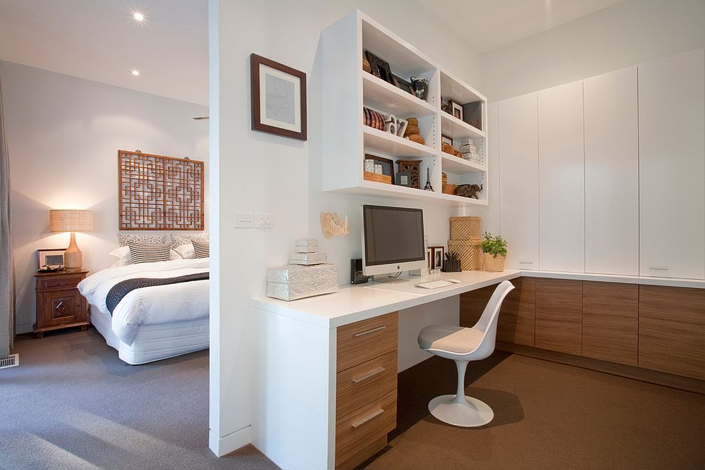 Планировка спальня кабинет Monochromatic Magic: 20 Ways to Decorate the Home Office in White Home office de