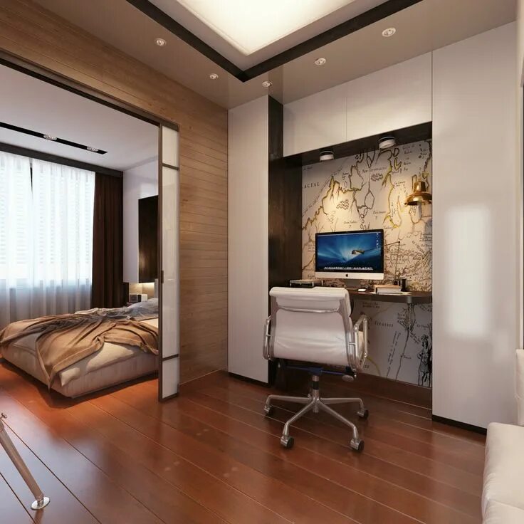 Планировка спальня кабинет 3 Distinctly Themed Apartments Under 800 Square Feet with Floor plans House desi