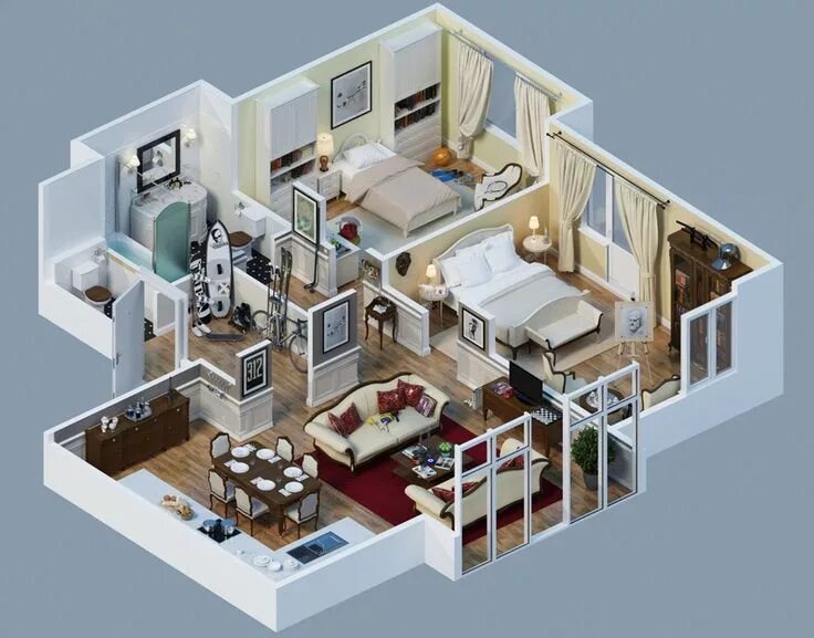 Планировка строения дома 25 charming 3D apartment plans More Pictures: http://www.interiordesignlovers.co