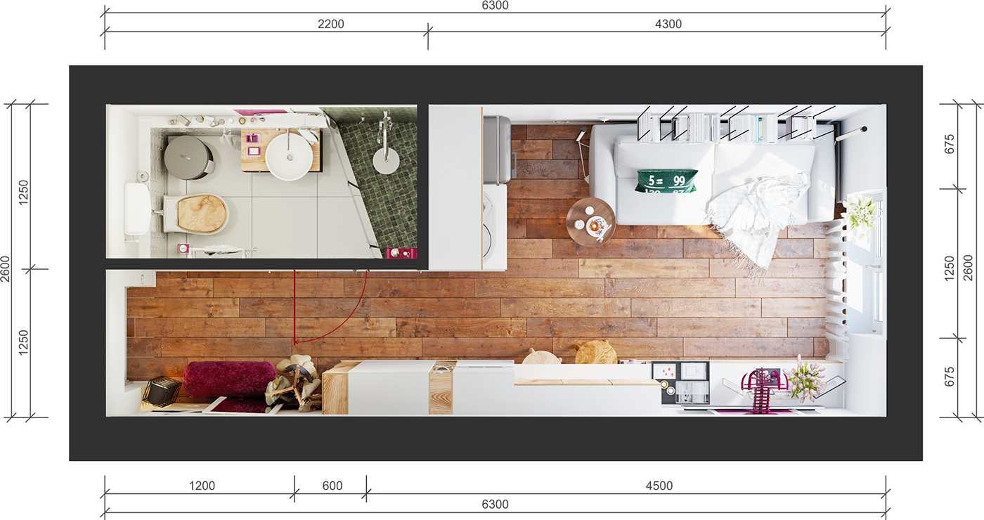 Планировка студии дизайн фото In the box :: Behance