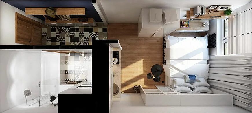 Планировка студии дизайн фото Компактный дизайн квартиры 19 кв. м. Apartment layout, Small apartment layout, H