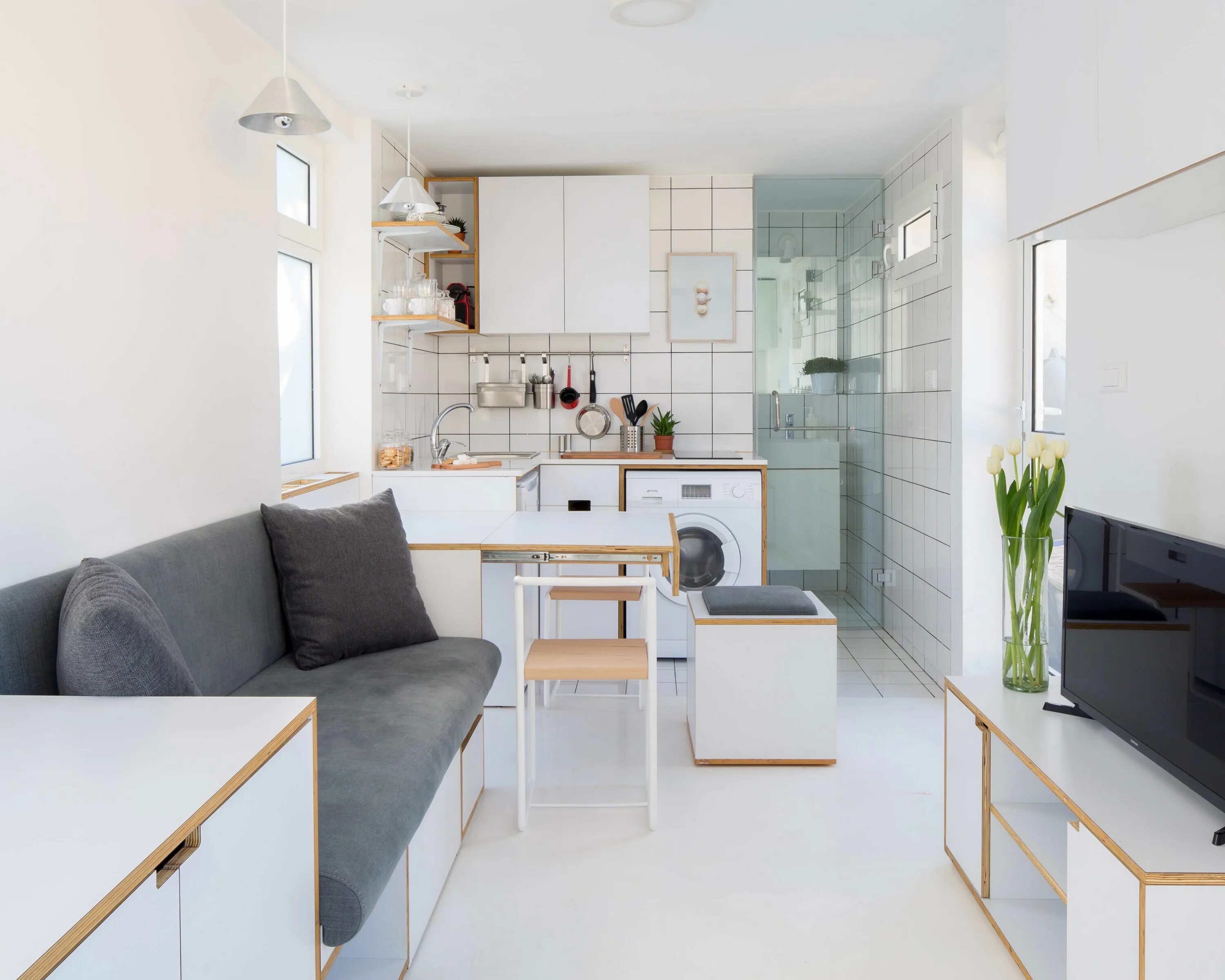 Планировка студий 20 кв м фото This 172-Square-Foot "Shoebox" Micro Apartment Makes Small Space Living Feel Spa