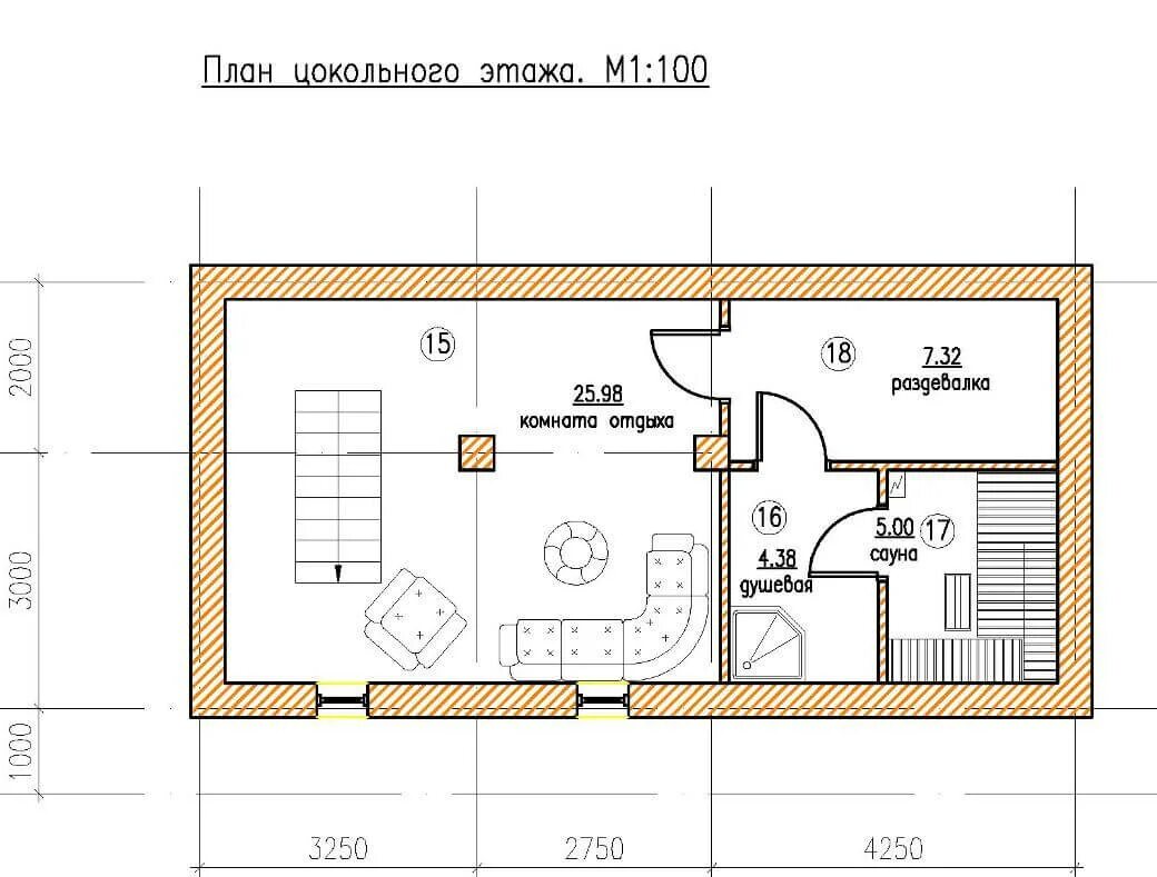 Планировка цоколя дома Проект коттеджа Крона № 103/23