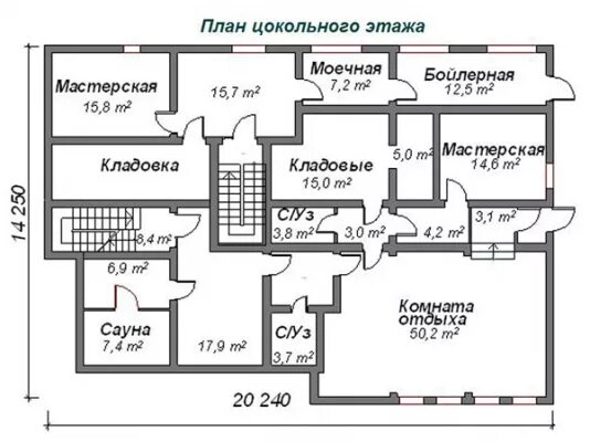 Планировка цоколя дома Каскад 715м2