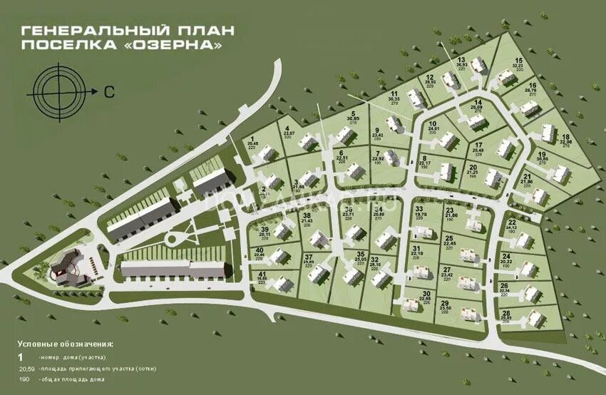 Планировка территории коттеджного поселка Генплан. Коттеджный поселок Деревня Озерна - TERRES.RU