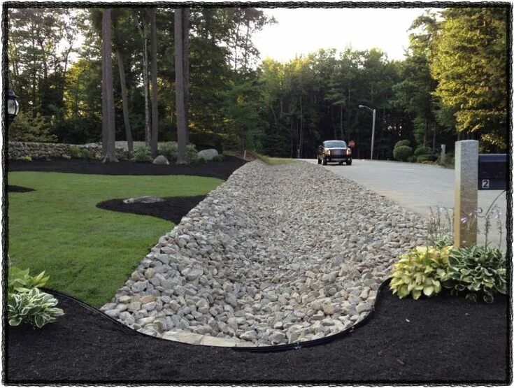 Планировка территории щебнем 7 Front Yard Drainage Ditch Landscaping Ideas Landscape drainage, Driveway entra