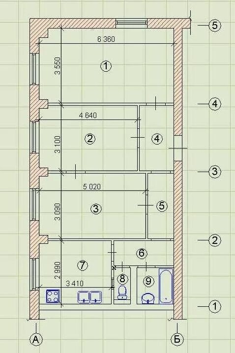 Планировка торцевой квартиры Серия дома: Хорошёвская RussianRealty