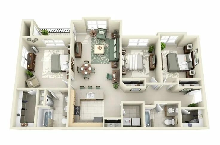 Планировка трехкомнатного дома Planos de casas, Planos para construir casas, Diseños de casas