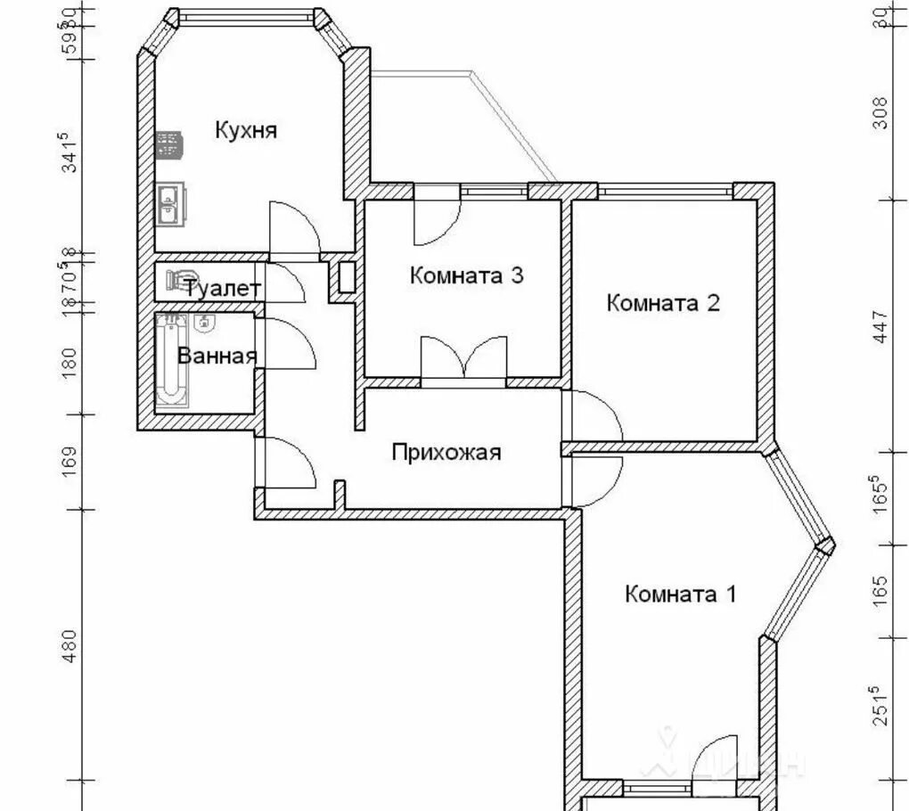 Планировка трехкомнатной квартиры Продажа трёхкомнатной квартиры Москва, метро Щелковская, Амурская улица 62к1, це