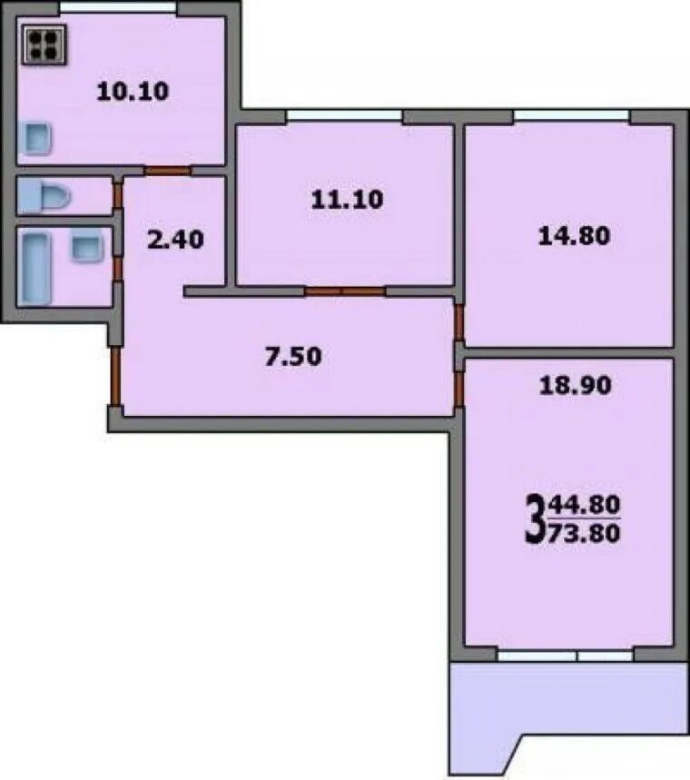 Планировка трехкомнатной квартиры серии Купить 3-комнатную квартиру, 74 м² по адресу Москва, Гурьевский проезд, 23 к2, 1