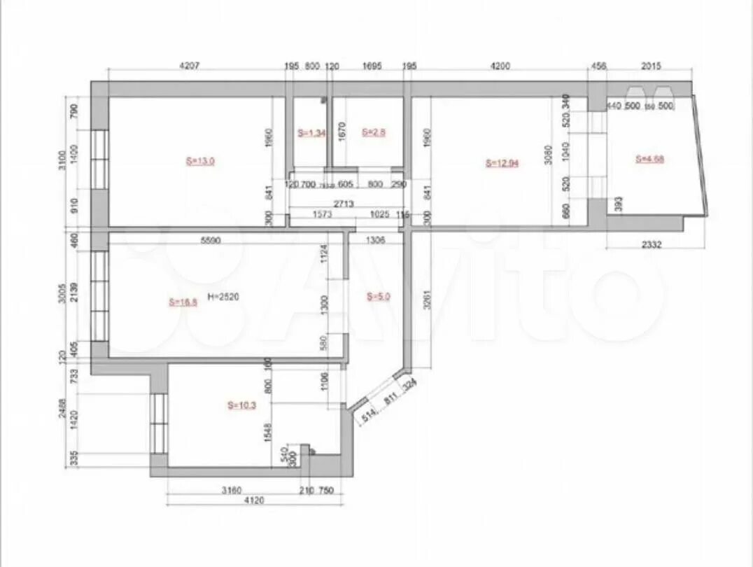 Планировка трехкомнатной квартиры серии 3-к. квартира, 64 м², 4/10 эт. на продажу в Челябинске Купить квартиру Авито