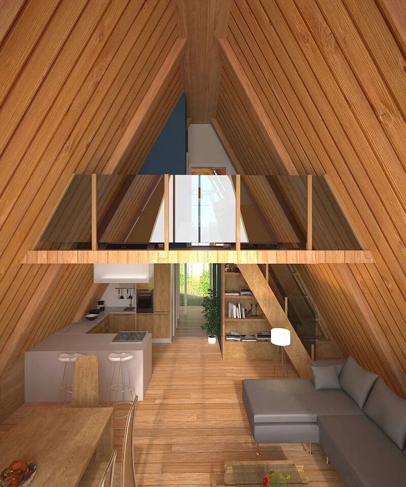 Планировка треугольного дома Pin on Maisons Tiny house cabin, A frame house plans, Prefab home kits