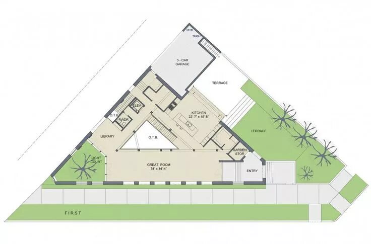 Планировка треугольного участка Triangular warehouse 1st Triangle house, House floor plans, Home design floor pl