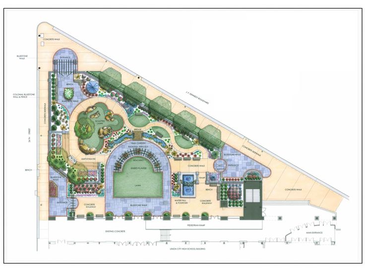 Планировка треугольного участка 6 соток Union City High School (With images) Commercial landscape design, Landscape desi