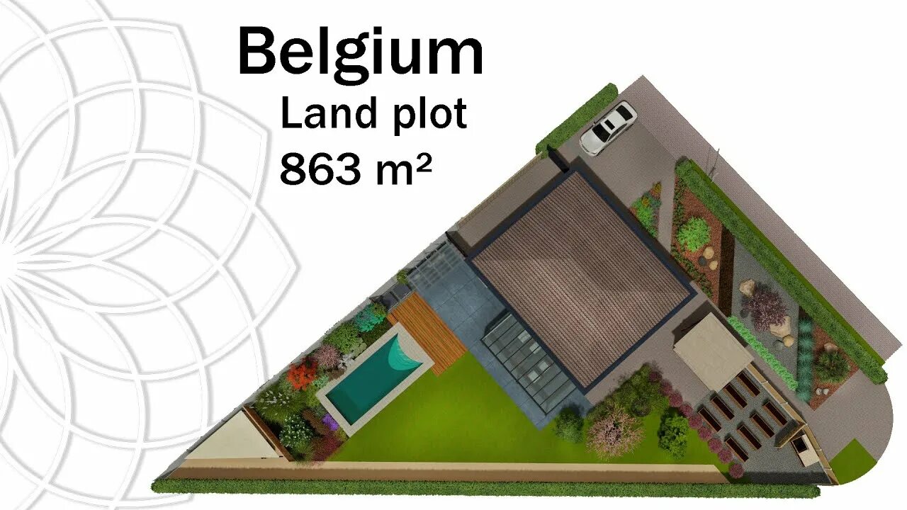Планировка треугольного участка 6 соток Design of landscape, Land plot 863 m². Belgium - YouTube
