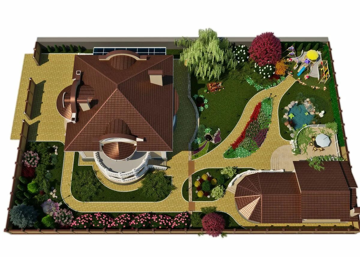 Планировка участка с детской площадкой Holiday decor, House design, Flower garden