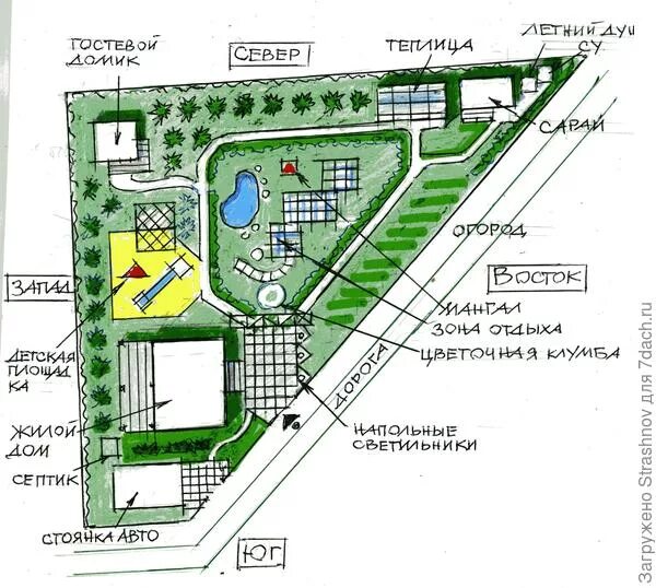 Планировка участка трапециевидной формы Помогите распланировать участок треугольной формы - ответы экспертов 7dach.ru