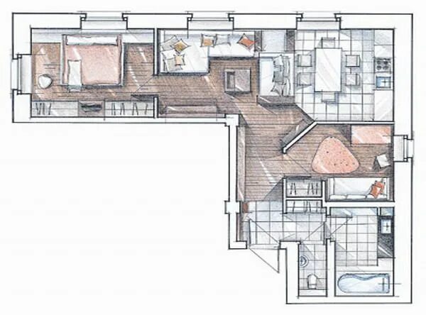 Планировка угловой 3 комнатной квартиры l shaped house plans Modern farmhouse plans, L shaped house plans, Farmhouse pla