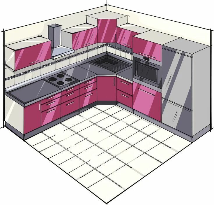 Планировка угловой кухни L-Shaped Kitchen Plans Kitchen floor plans, Kitchen cabinet layout, Kitchen layo